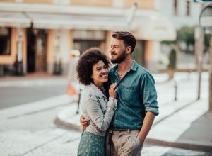 happy couple on date - dating vs. relationship
