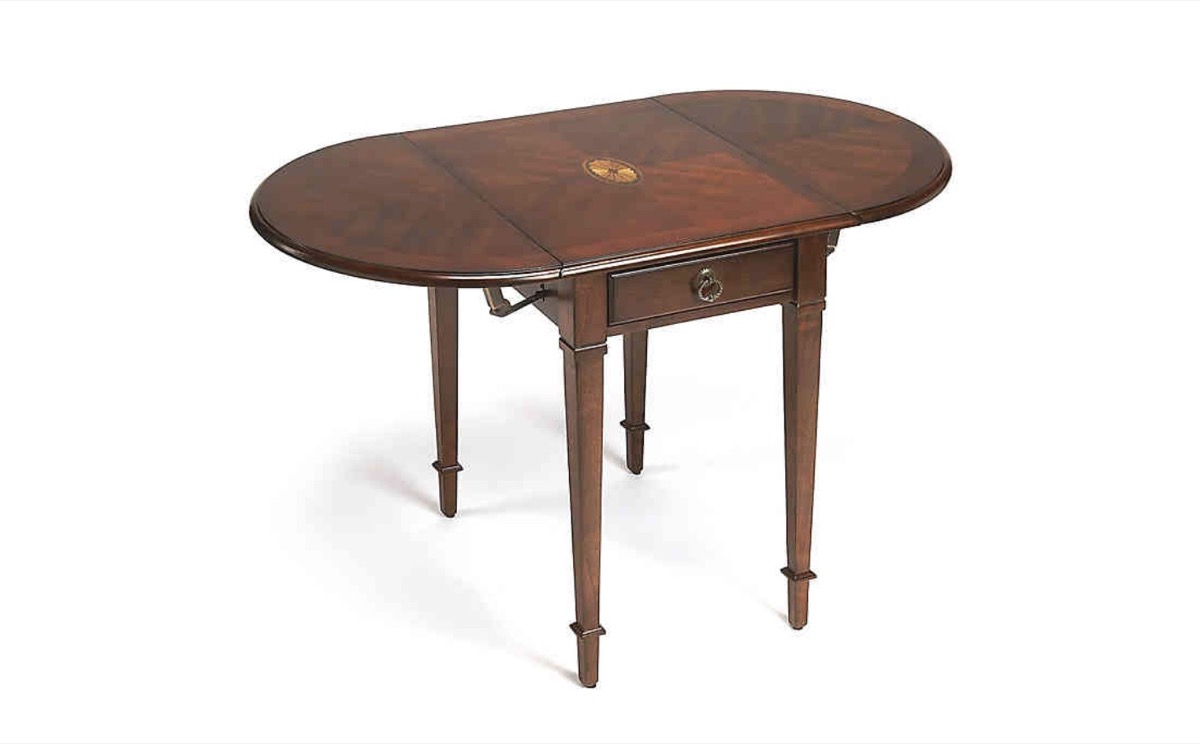 drop leaf table with inlay, old fashioned home items