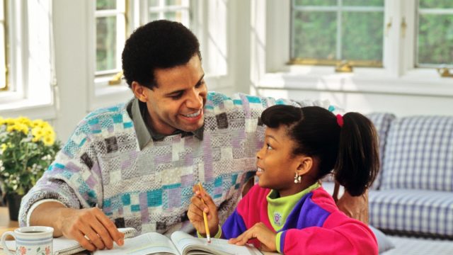 Father Helping His Daughter With Homework in the '90s 1990s Parents