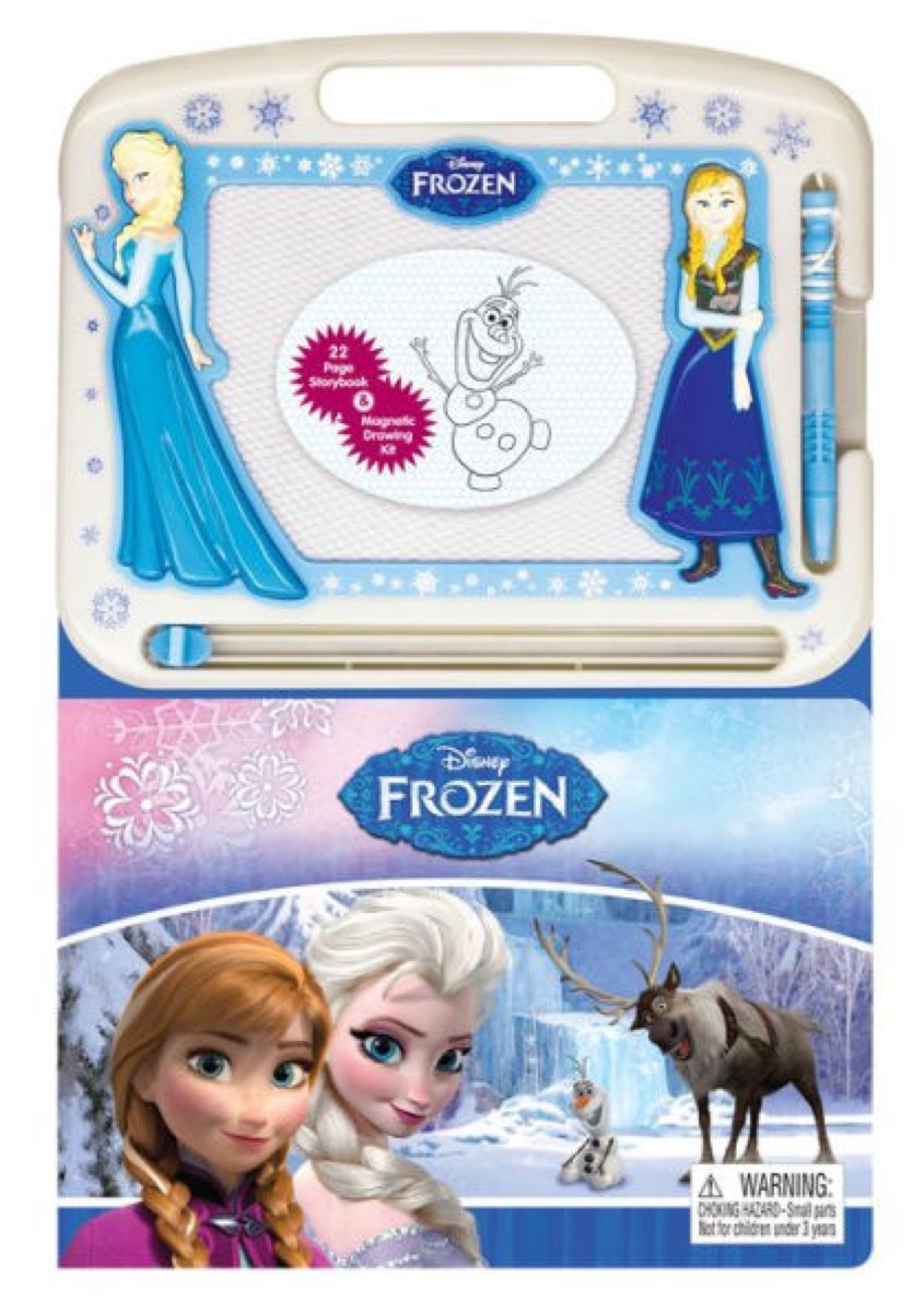 frozen book with two princess characters and snow scene on cover