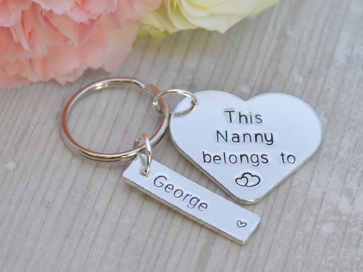 etched silver keychain with heart tag, best gifts for grandparents