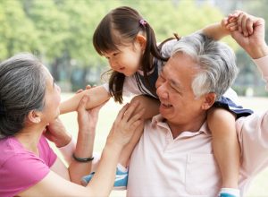 two asian grandparents with granddaughter on their shoulders, best gifts for grandparents