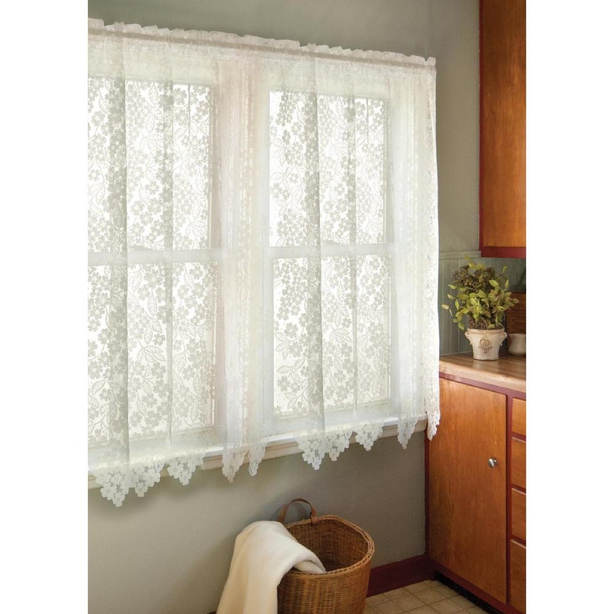 white lace curtains, old fashioned home items