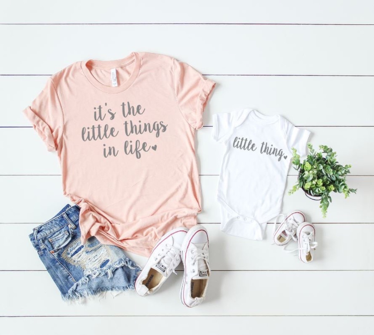 pink shirt with "it's the little things in life" and baby onesie with "little thing" on it, mother daughter gifts