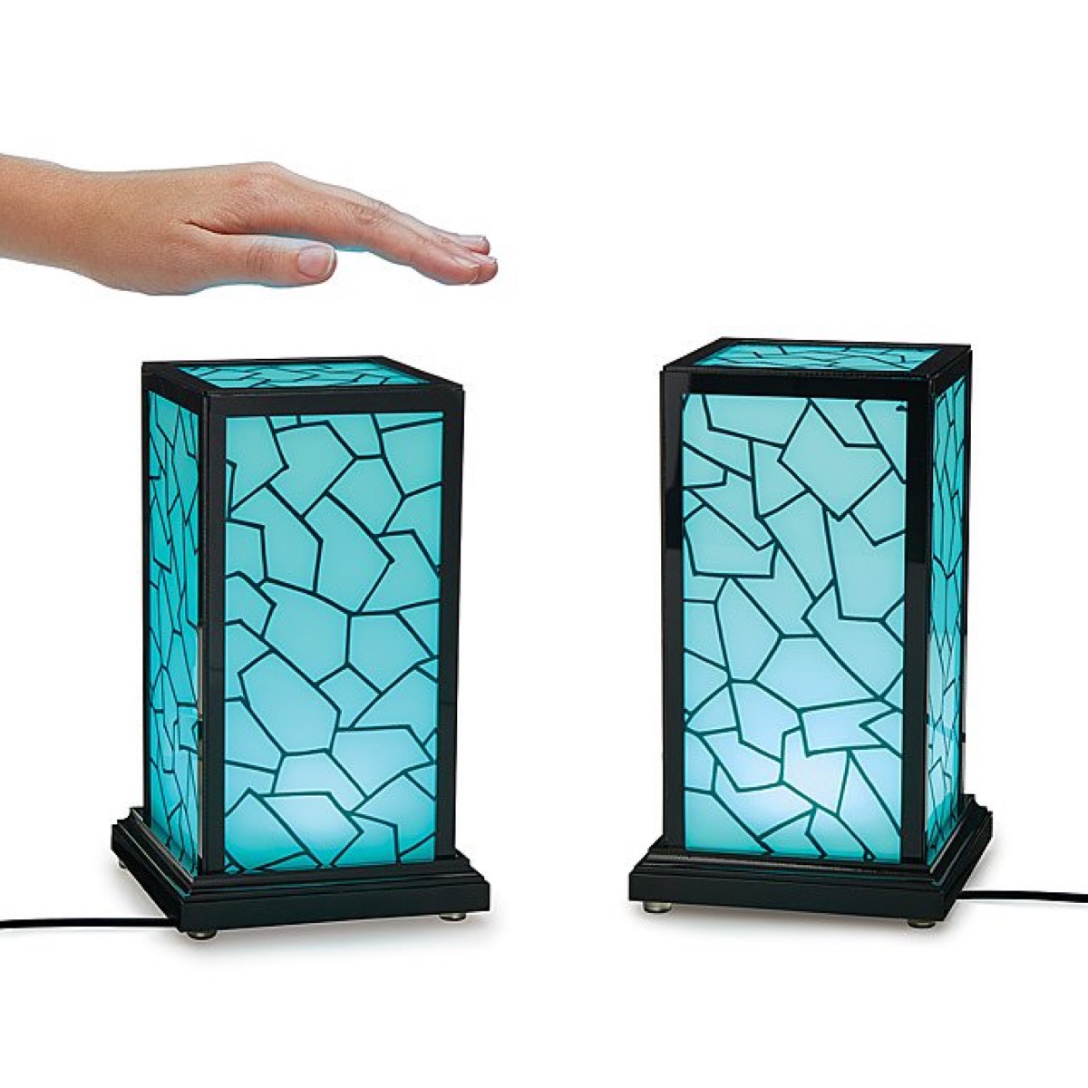 hand hovering over blue lamp, best gifts for grandparents