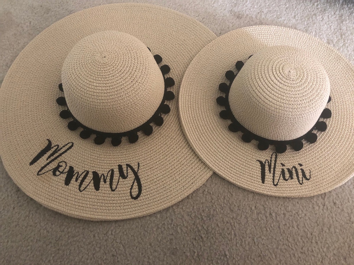 floppy hats with black pom poms, mother daughter gifts