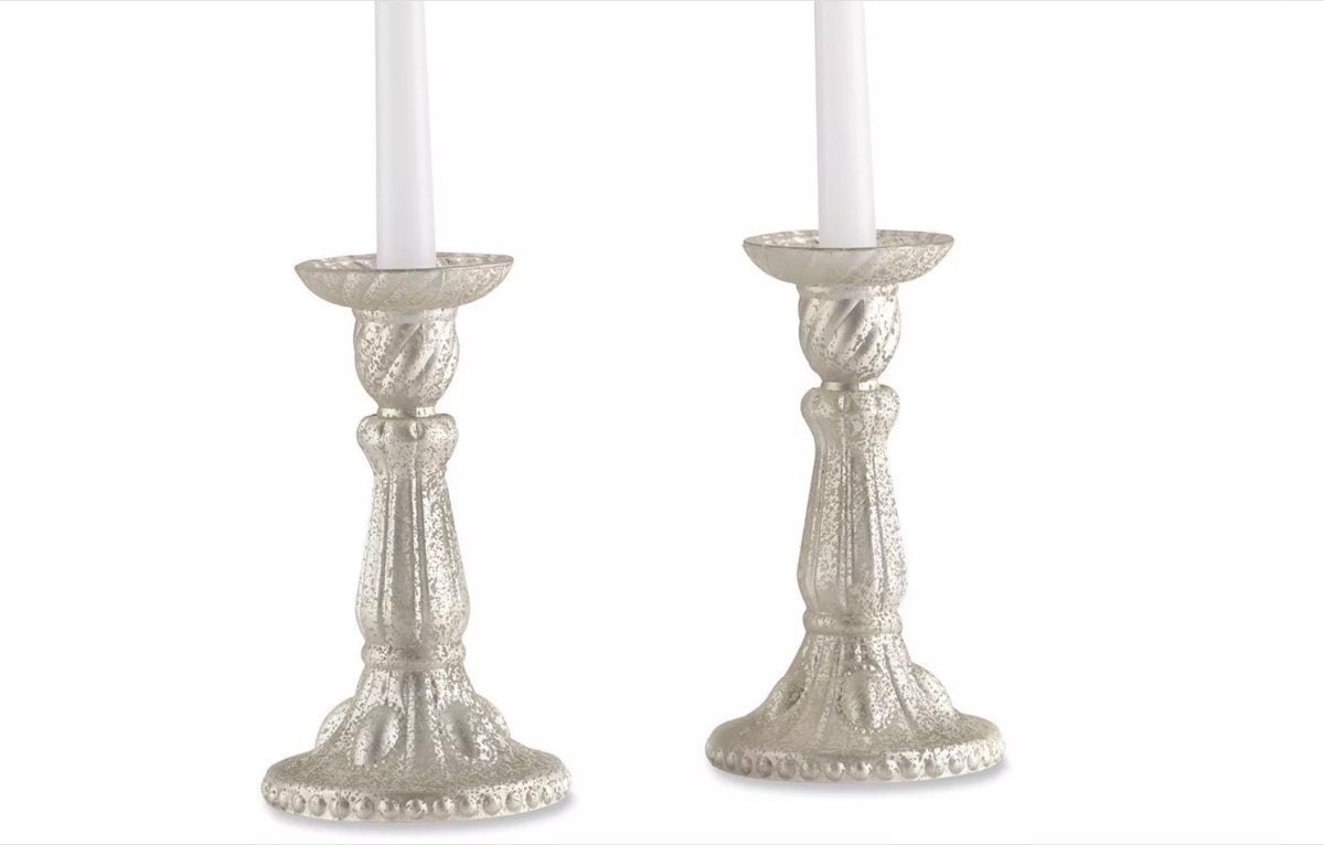 mercury glass candlesticks, old fashioned home items