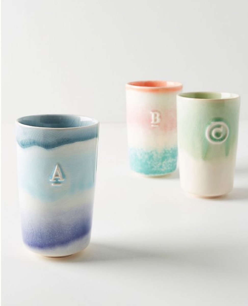 ceramic cups with embossed letters 