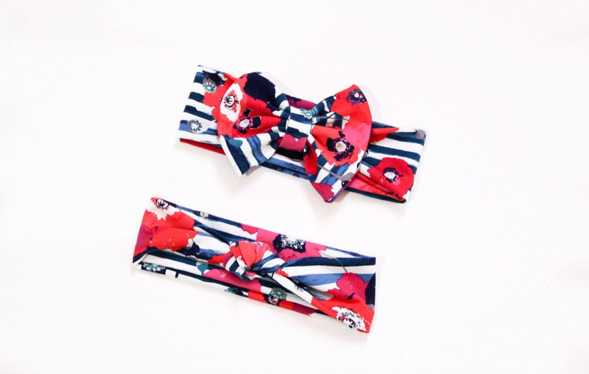 striped headbands with red floral print, mother daughter gifts