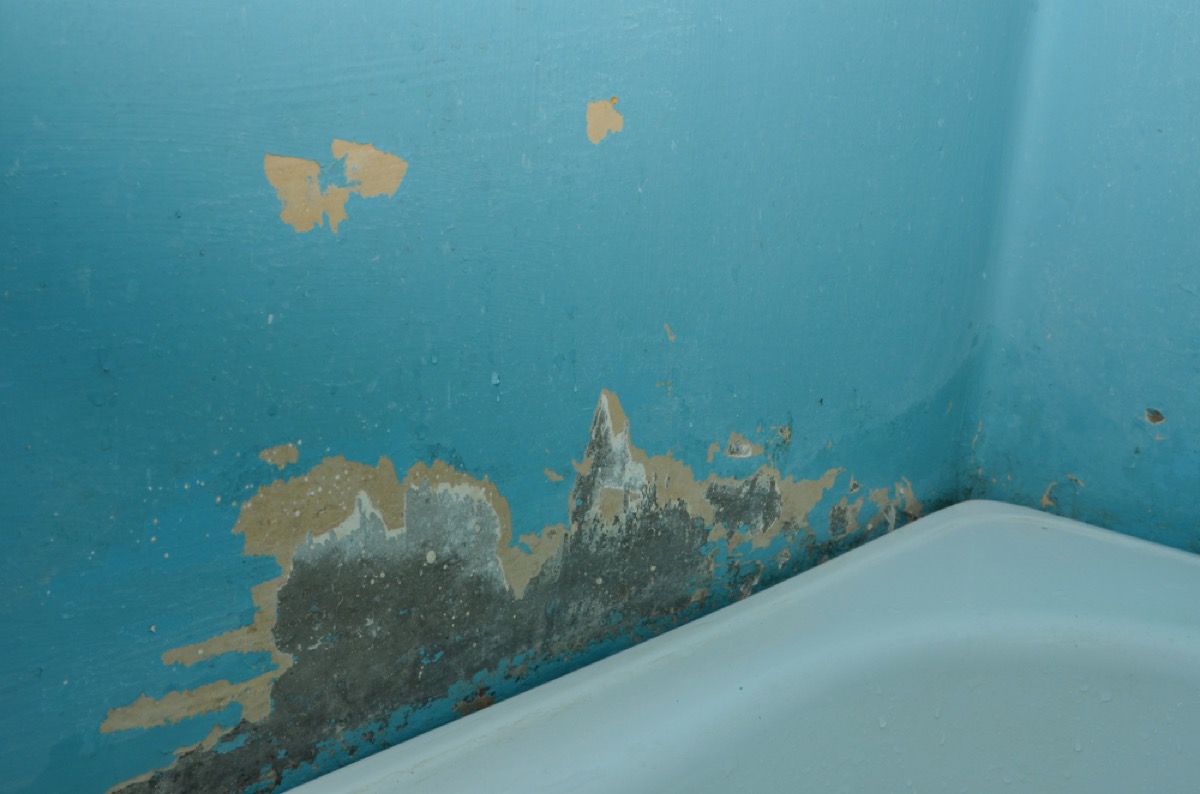 peeling blue paint above bathtub, signs your home is falling apart