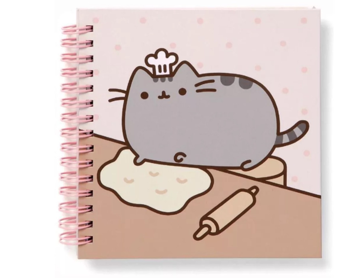 notebook with pusheen rolling dough on cover, cat gifts