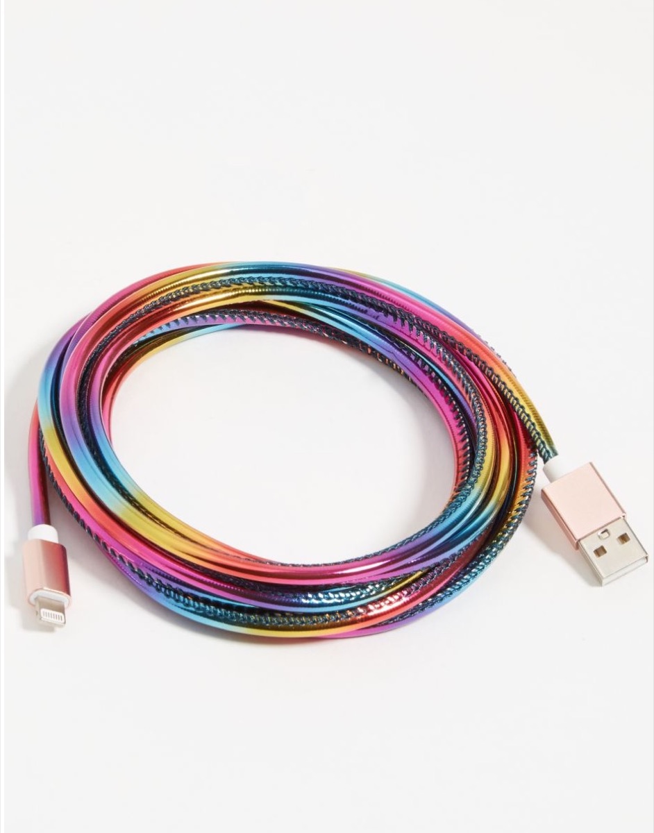 rainbow charging cord with lightning and USB ends, best gifts for college students