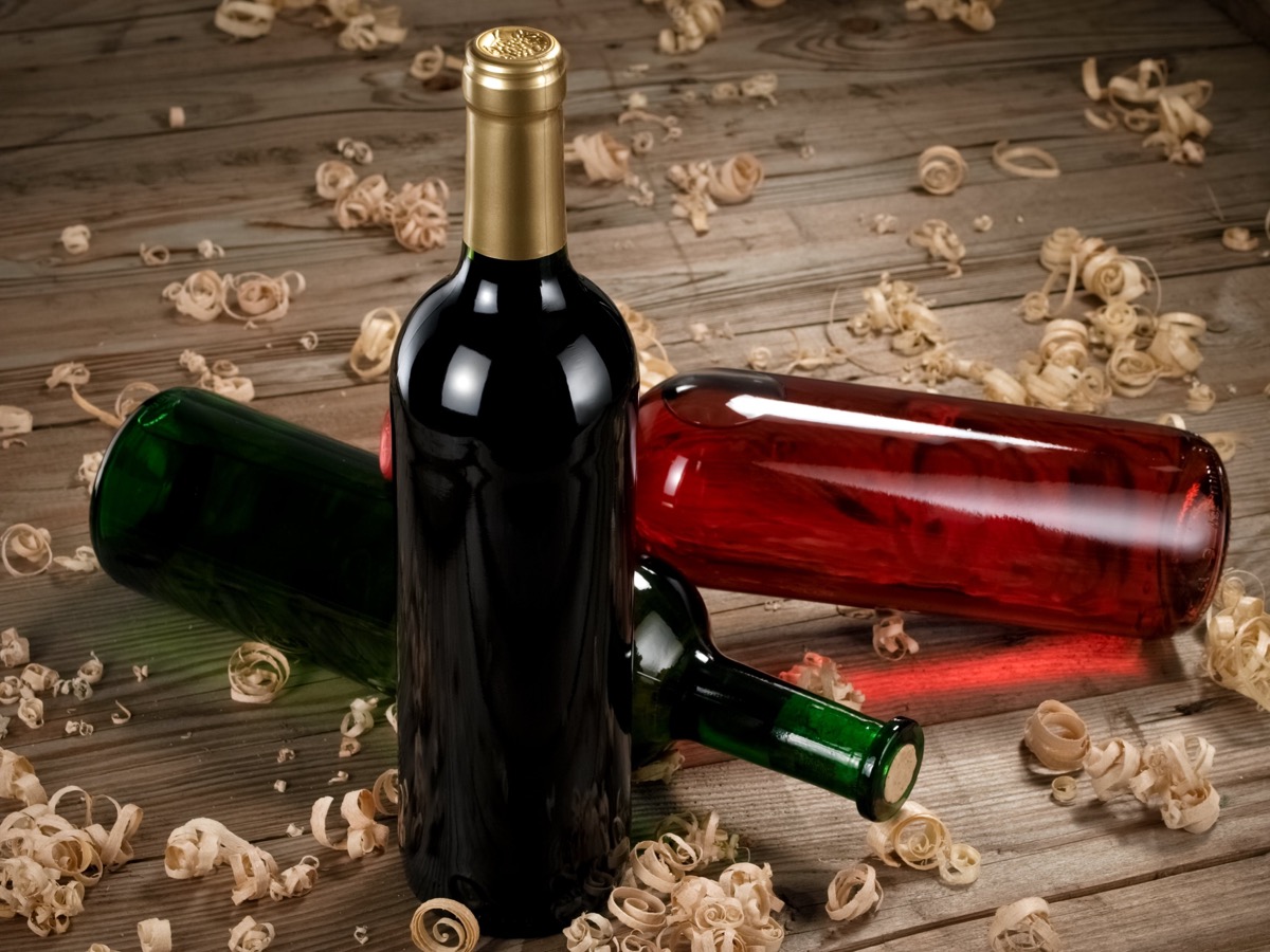 wine bottles on wood background 