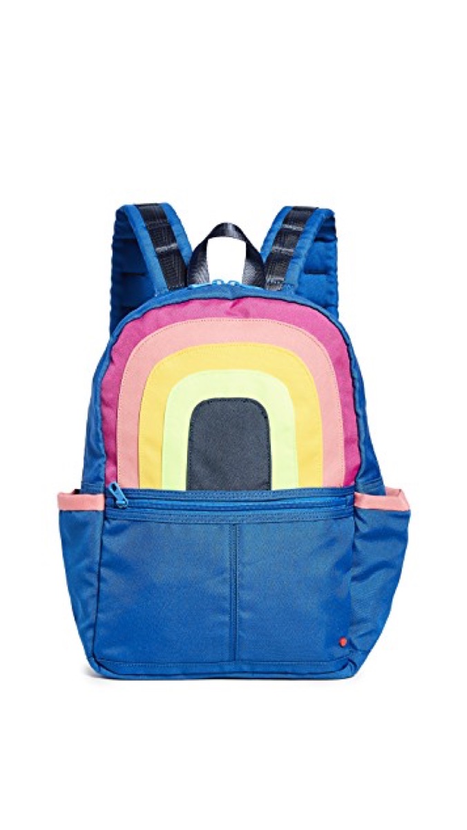 blue backpack with rainbow design, best college backpacks