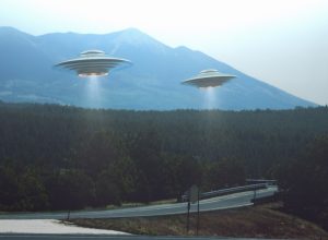 ufos flying over city