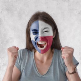 woman wearing texas flag face paint