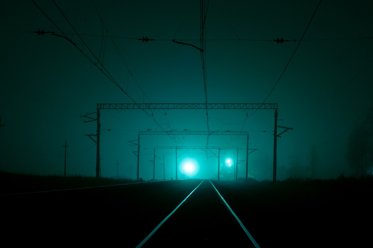 eerie railroad at night
