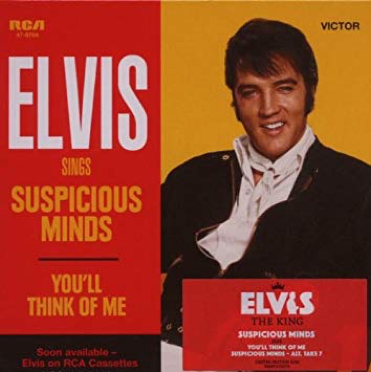 Cover art of Elvis Presley's "Suspicious Minds" single cover, 50 songs from 50 years