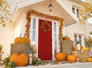 fall home decorated with pumpkins