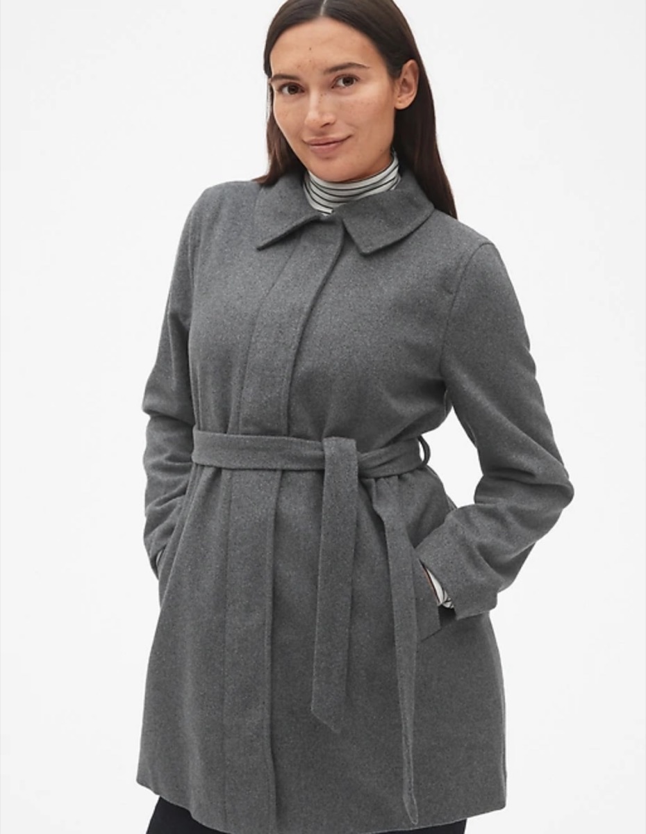 woman in gray maternity coat, women's coats for winter