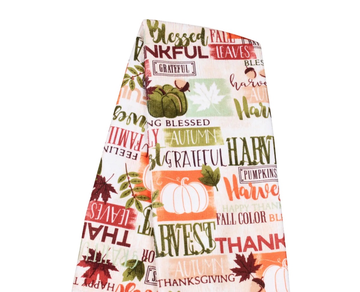 autumnal leaf print kitchen towels, dollar store home decor