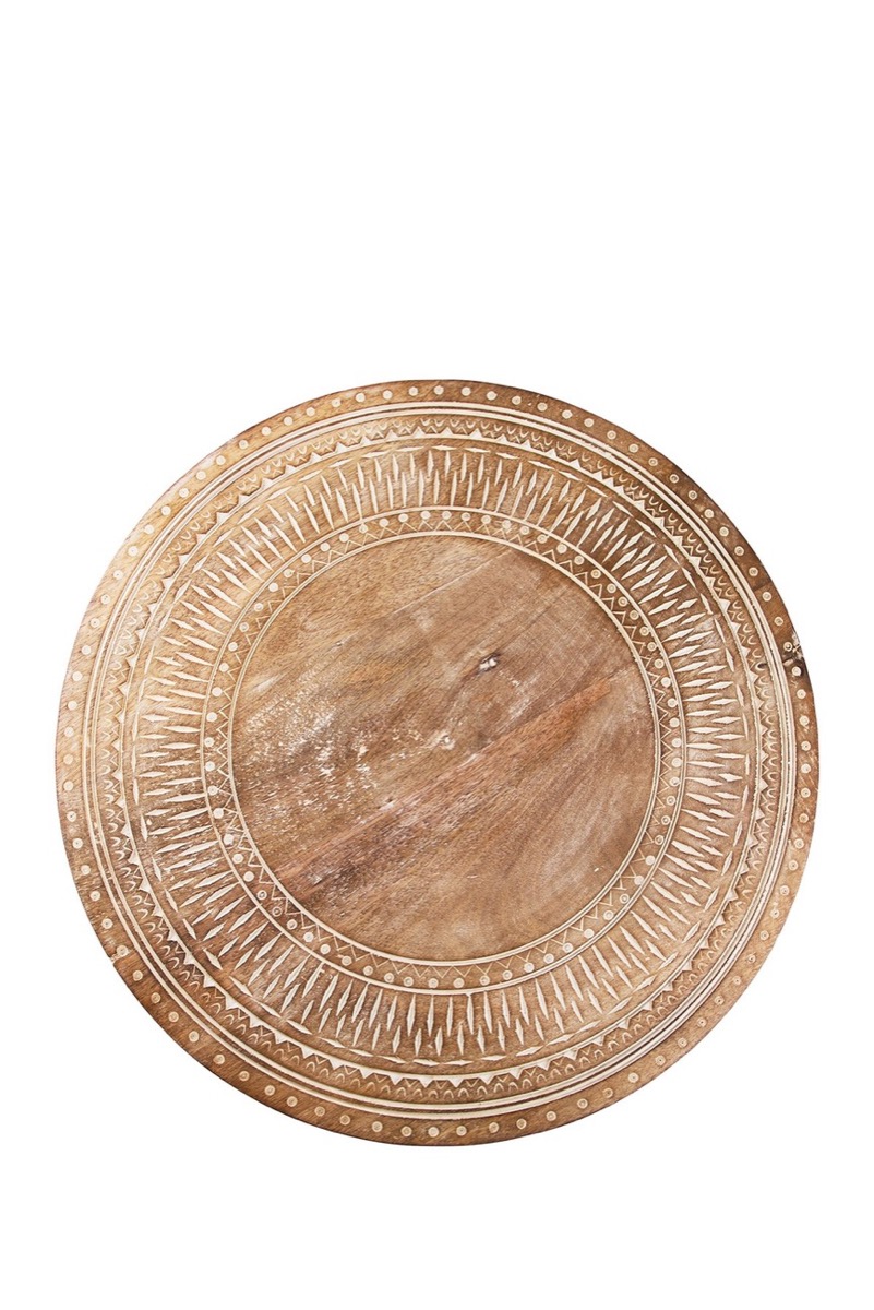 wooden lazy susan with white etching, kitchen decorations