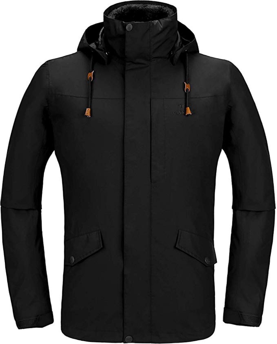 black ski jacket on white background, winter coats for men