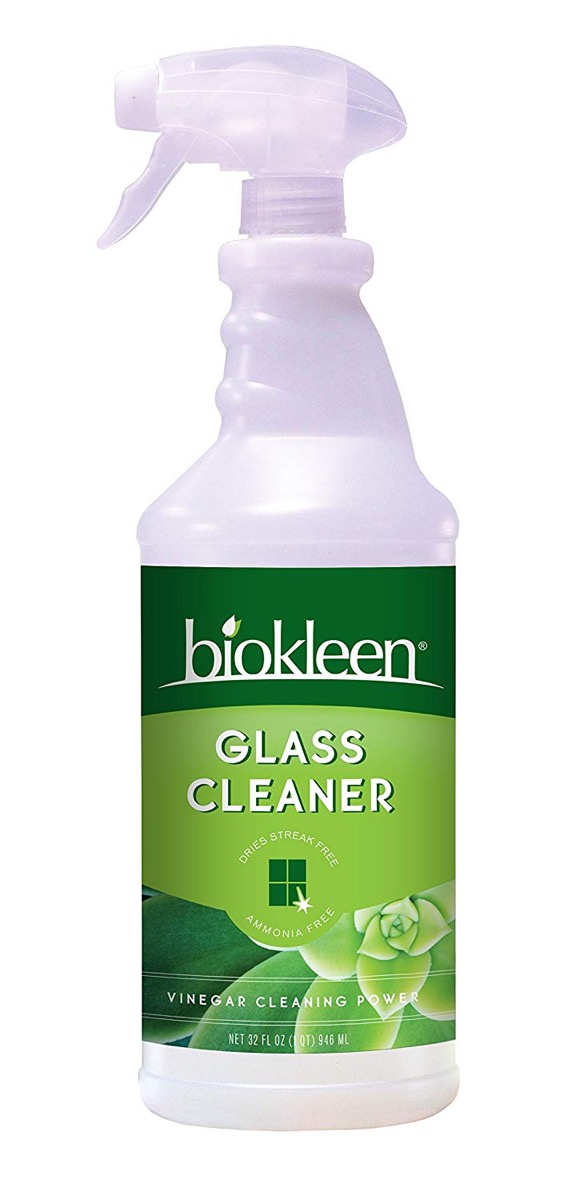 clear bottle of glass cleaner, earth friendly cleaning products