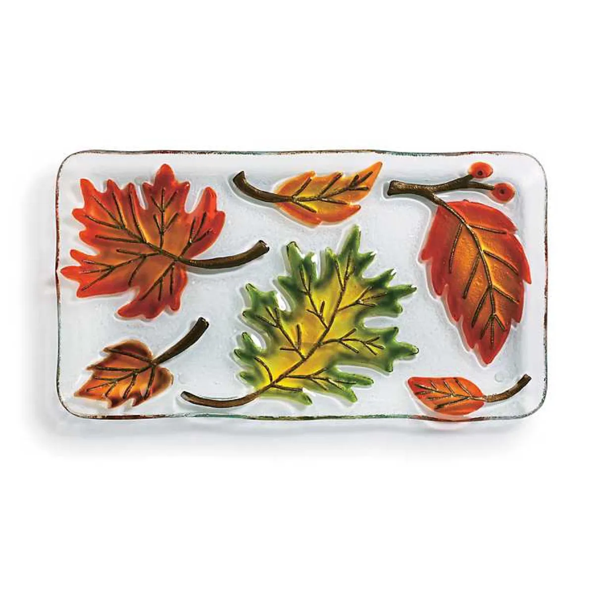 white glass serving platter with leaf pattern, fall decorating tips