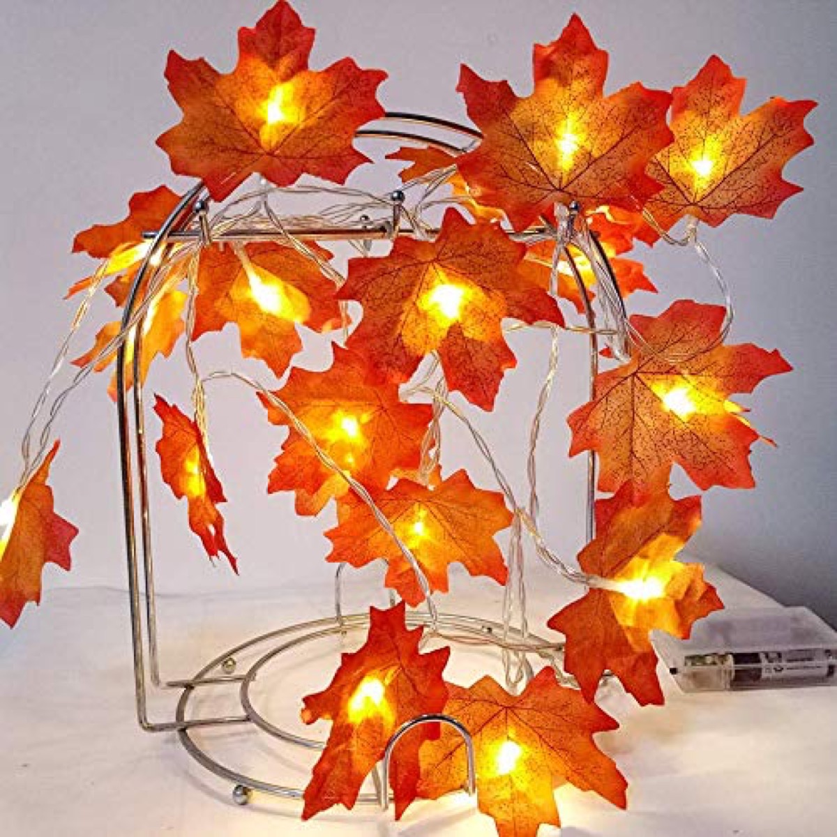 orange leaf fairy lights, fall decorating tips