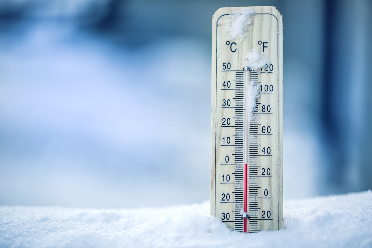 Mercury thermometer in snow