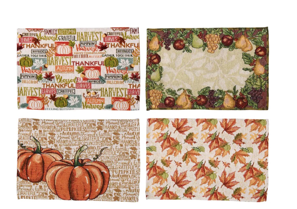 set of four leaf-print placemat, dollar store fall decor