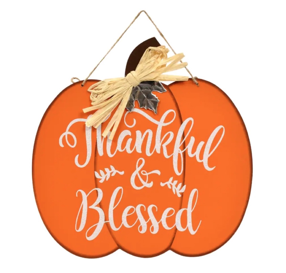 pumpkin with "thankful and blessed" written on it in script, dollar store fall decor