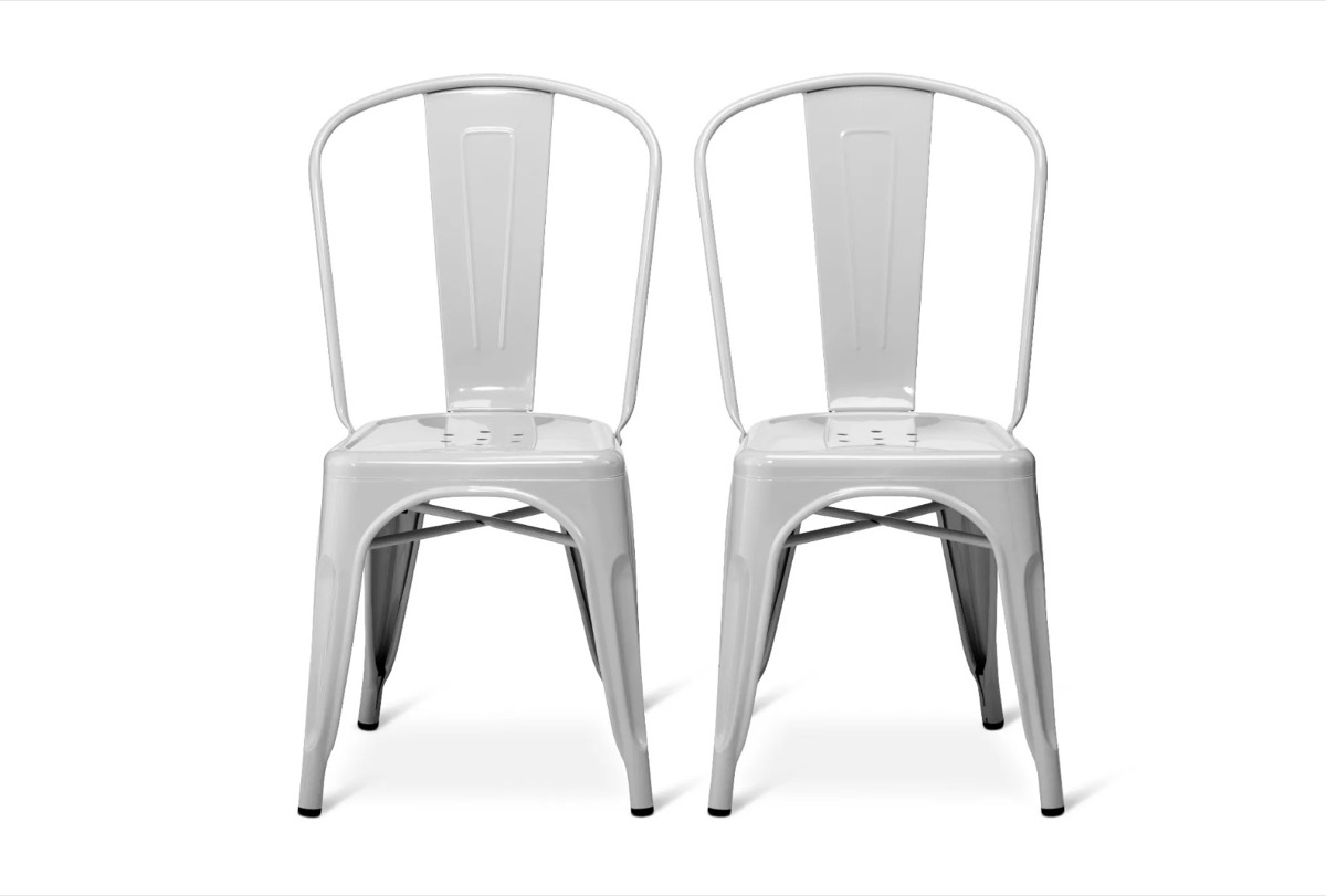two gray metal chairs with high backs, end of summer sales 2019