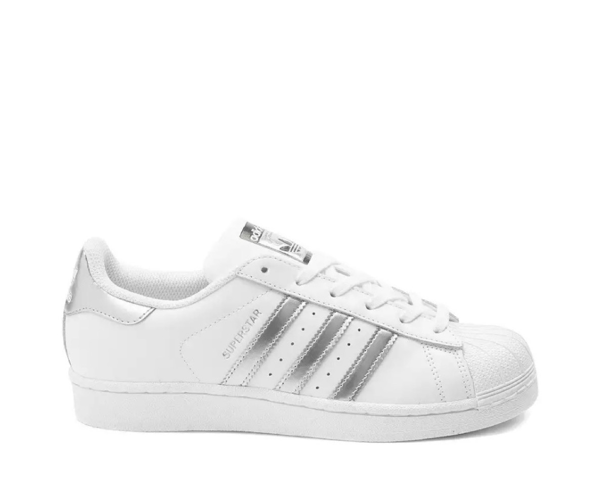 white adidas shoes with silver stripes, end of summer sales 2019