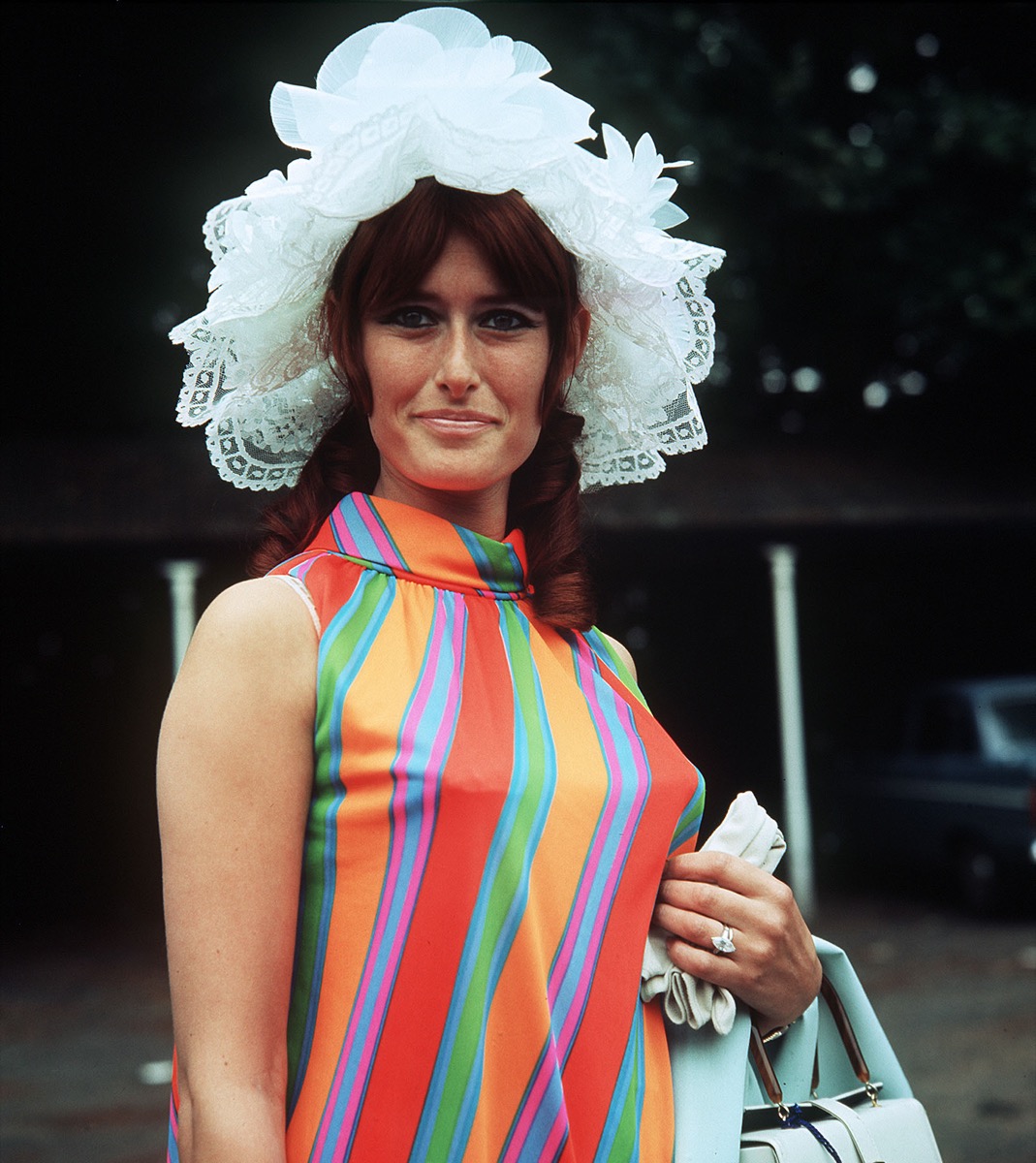 woman wearing a color blocked dress in the late 1960s