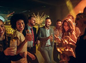 Group of young professionals at offline dating mixer