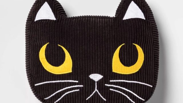 black cat pillow with yellow eyes, target halloween decor