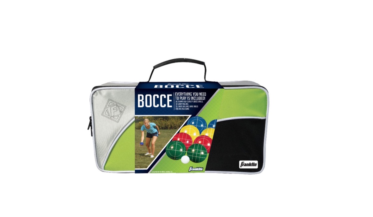 bocce ball kit in gray bag