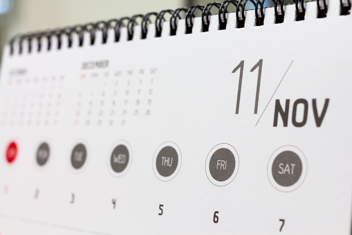 calendar showing november