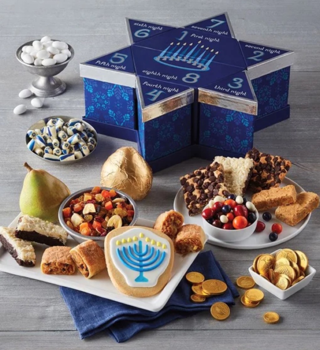 blue star of david box and cookies, hanukkah gifts