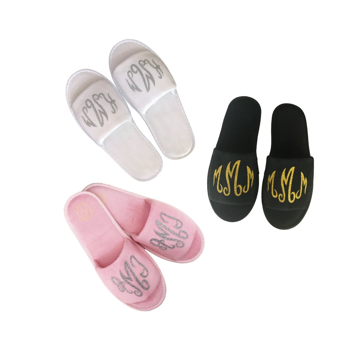 three pairs of monogrammed slippers, hanukkah gifts