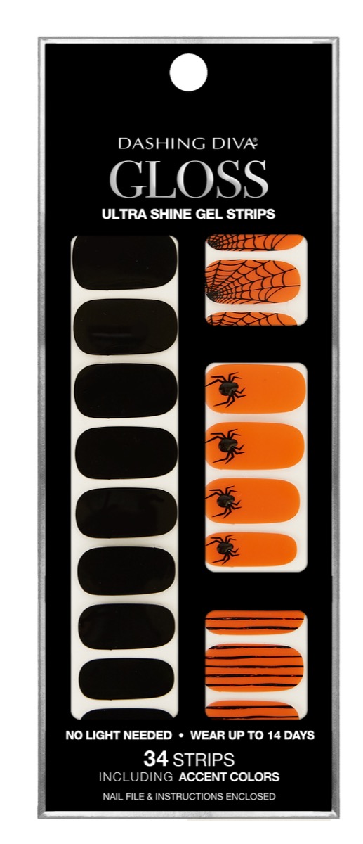 black box of orange and black nail strips
