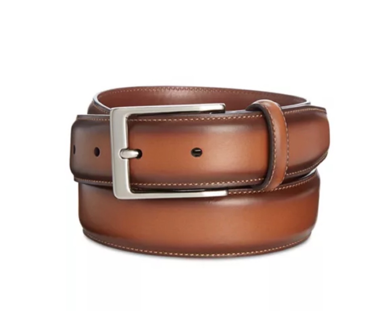 brown leather belt with silver buckle