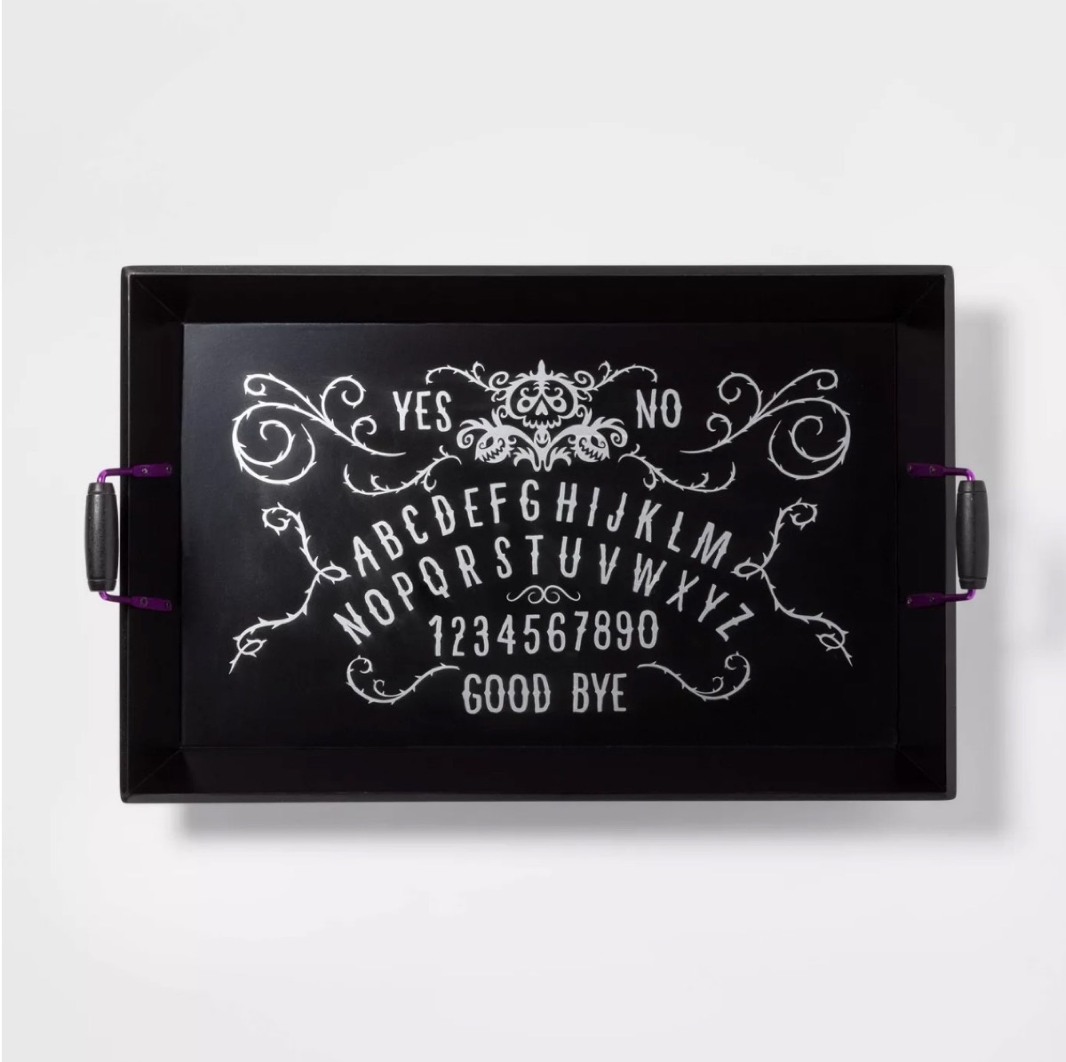 black tray with ouija board design on it, target halloween decor