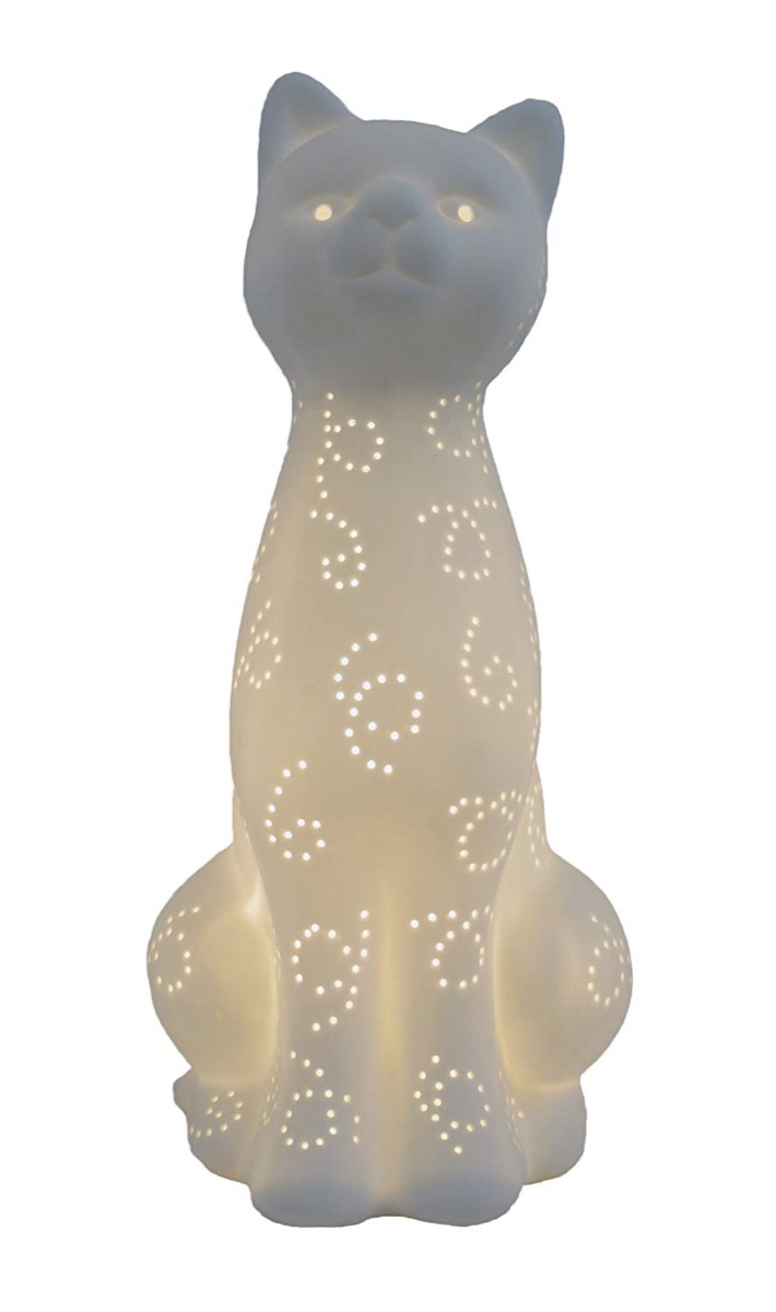white ceramic lamp in the shape of a siamese cat