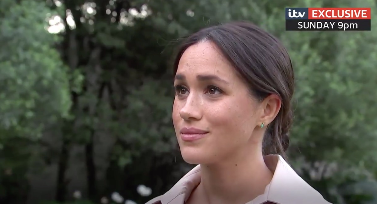 Meghan Markle looks at interviewer during ITV interview on Oct. 20 from Africa