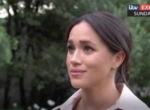 Meghan Markle looks at interviewer during ITV interview on Oct. 20 from Africa