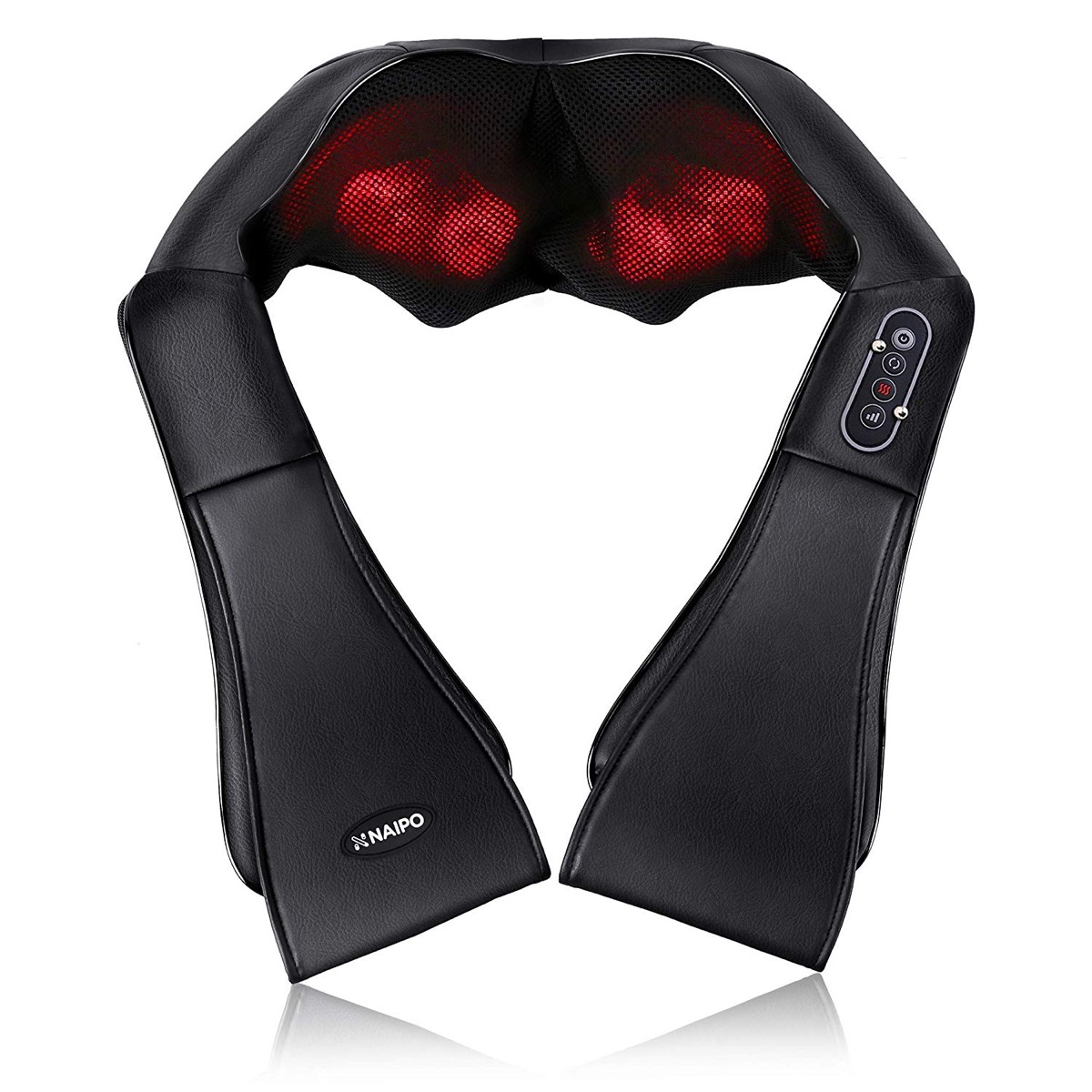 black shiatsu back and neck massager with red heat