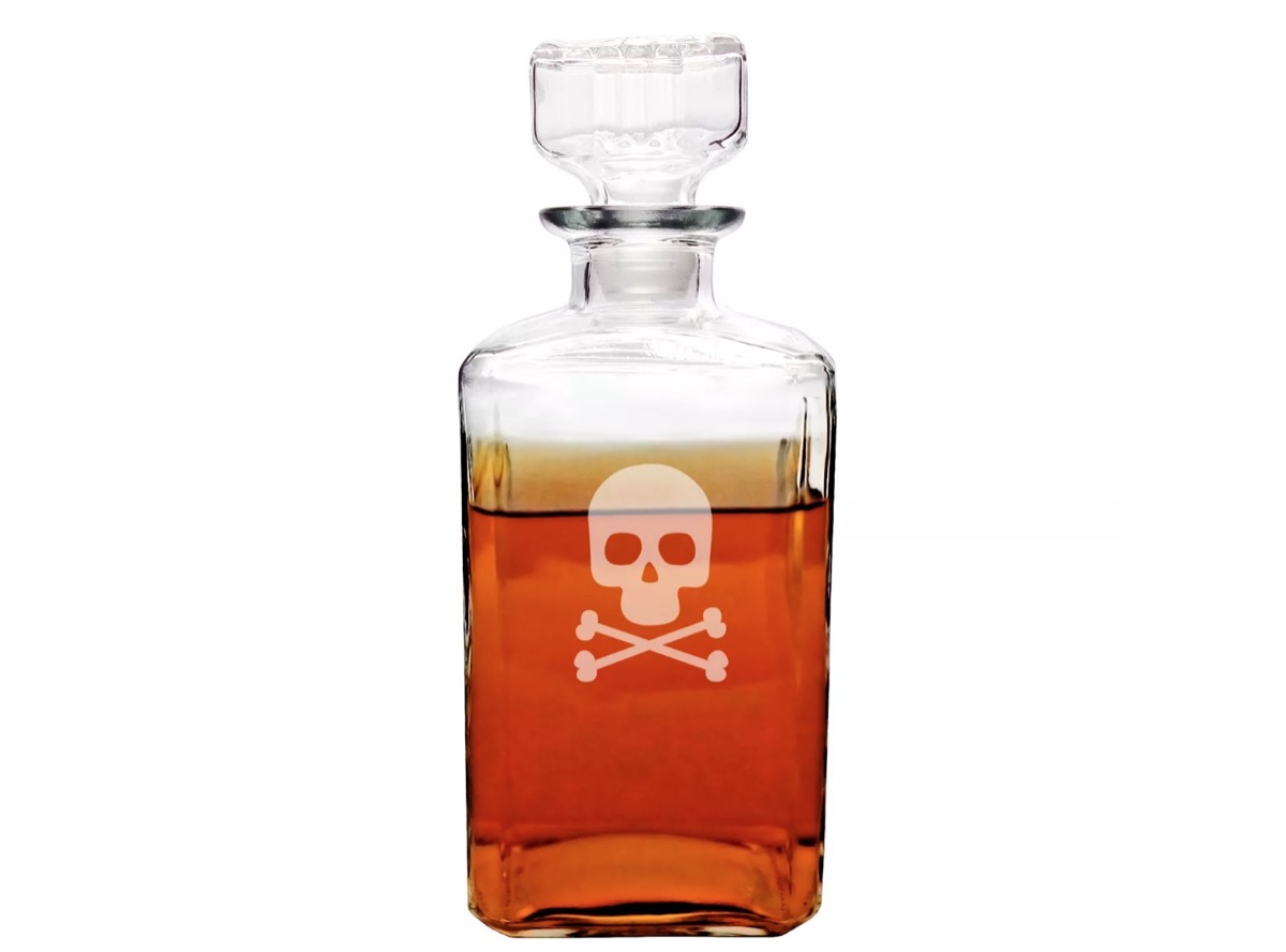 clear whiskey decanter with skull and crossbones, target halloween decor